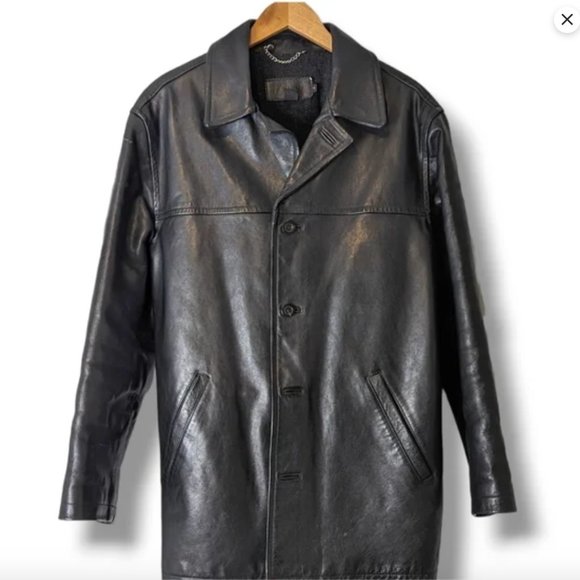 J Crew Wool Lined Heavyweight Black Leather Fall Winter Jacket: Men's Medium - Picture 1 of 10